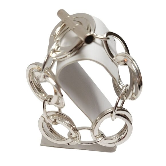 RLL Ralph Lauren Silver Tone Round Chain Link Toggle Clasp Bracelet, Signed - Picture 2 of 9